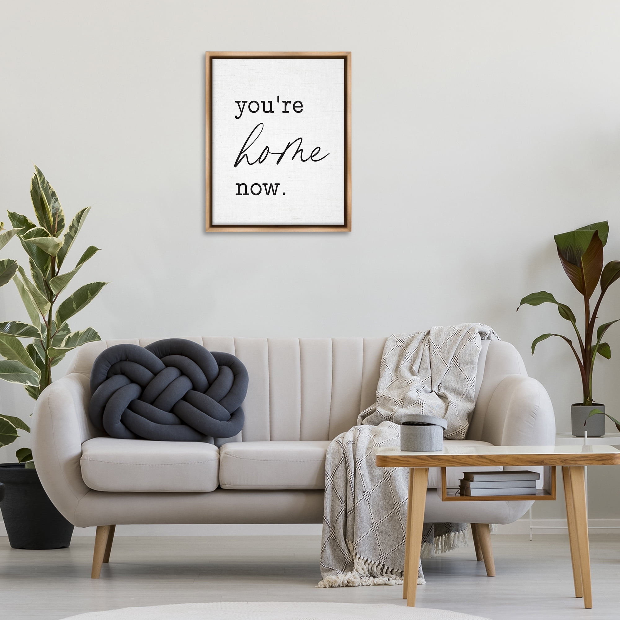 Stupell Industries You're Home Now Text & Numbers Painting Brown Floater Framed Canvas Art Print Wall Art, 25 x 31