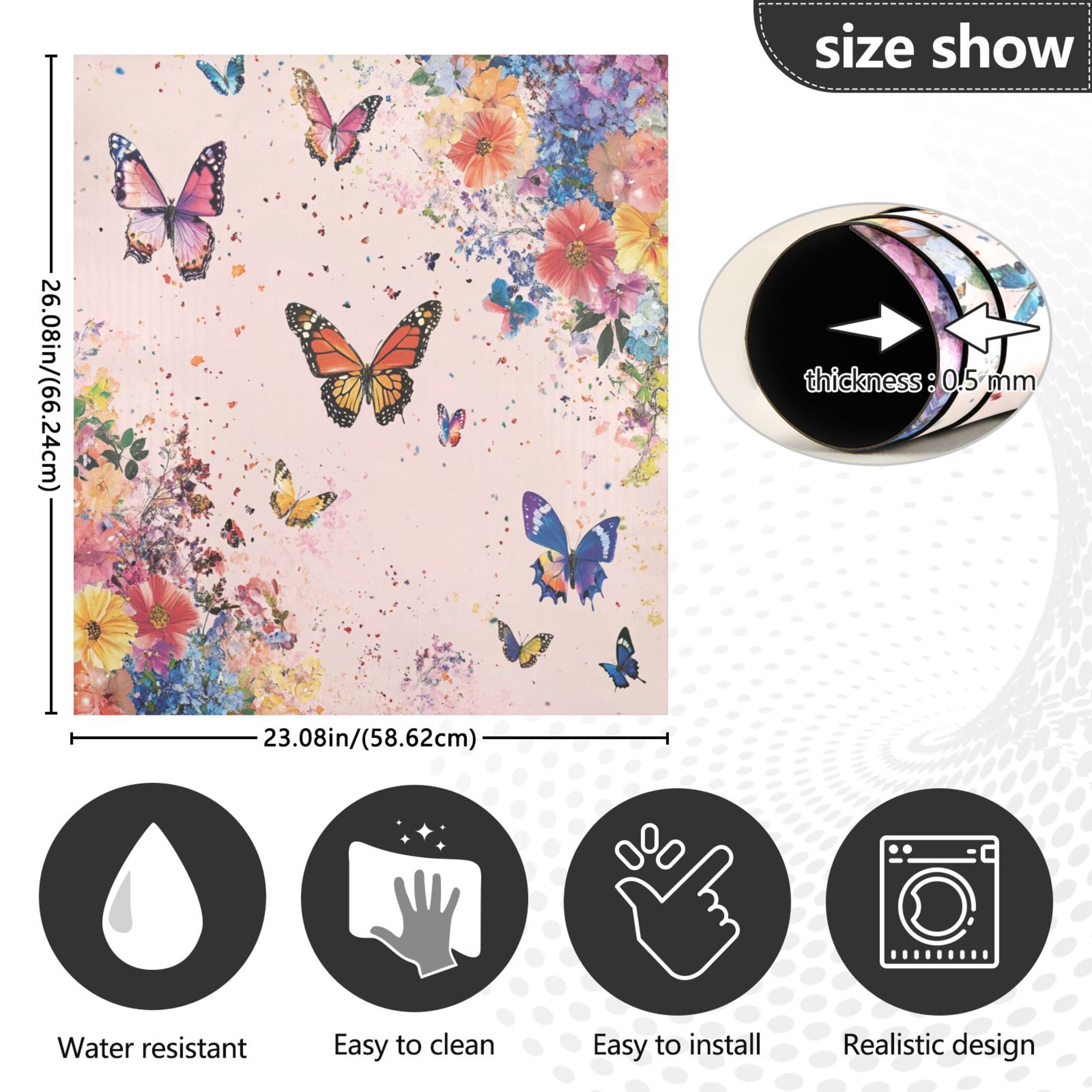 Dishwasher Magnetic Sticker 23x26 Inch Refrigerator Magnetic Sticker Washing Machine Magnetic Sticker Kitchen Panel Magnetic Sticker Home Decor Pink Flowers and Butterflies
