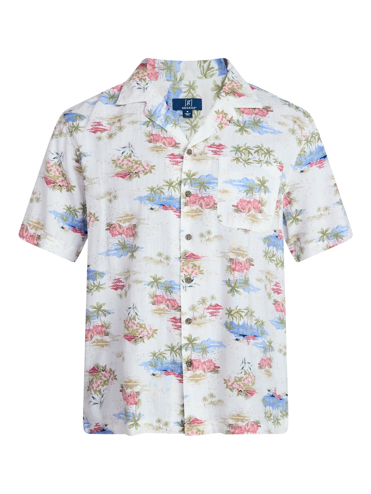 George Men's Relaxed Fit Linen Blend Camp Shirt with Short Sleeves, Sizes S-5XL, LT-3XLT