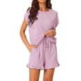 thumbnail image 1 of Conjuntos de pijama para mujeres INSPIRE CHIC, camisetas de manga corta con pantalones cortos, bolsillos, suaves, conjuntos de lounge con volantes, 3XL, rosa, 1 of 5