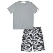 Sleep On It Boys 2-Piece Short-Sleeve Jersey Pajama Shorts Set - Camo , 6-7