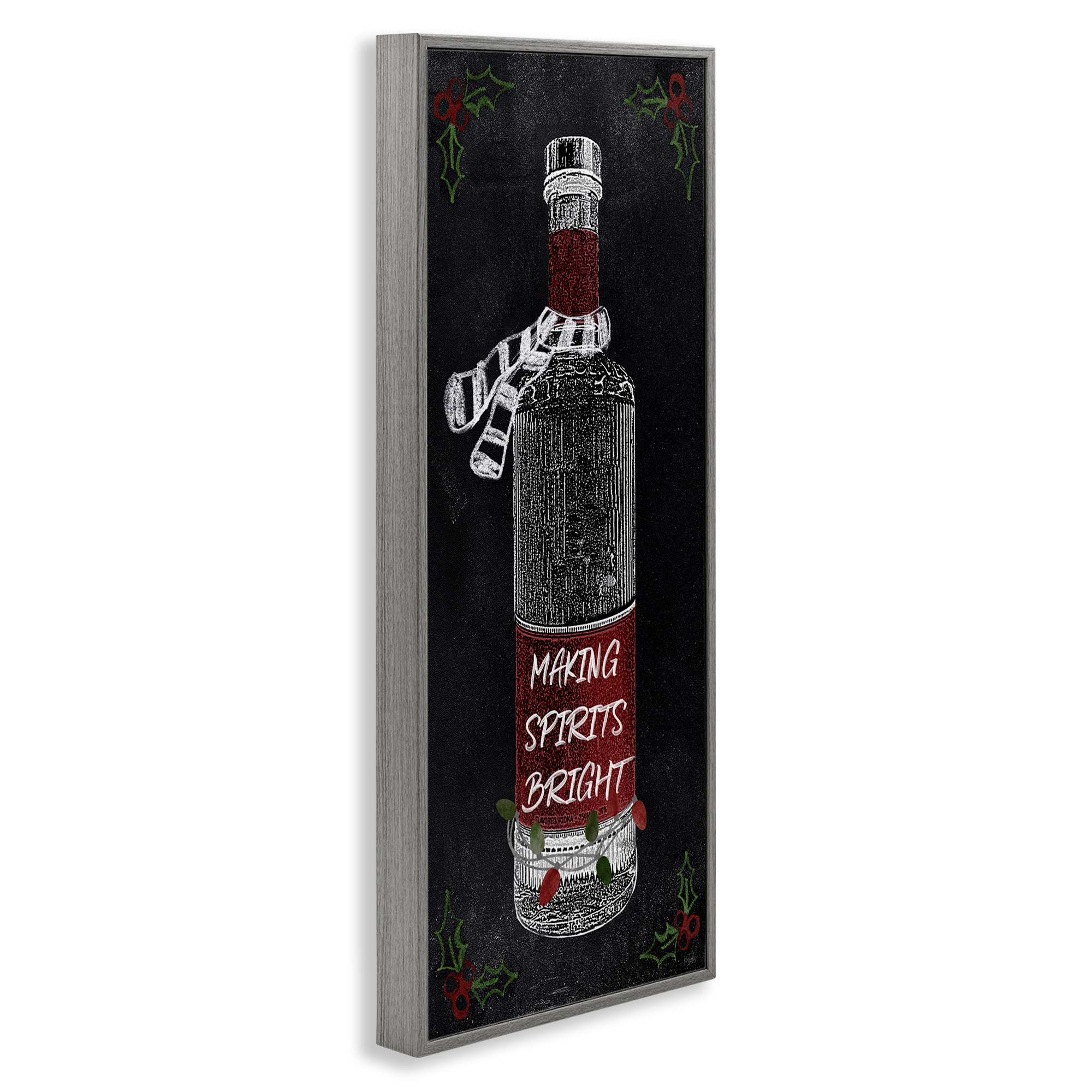 Stupell Industries Making Spirits Bright Bottle Holiday Painting Gray Framed Art Prints Wall Art, 10 x 24
