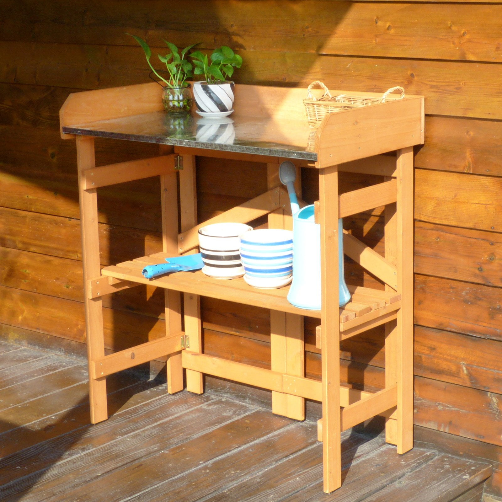 Northbeam Foldable Wood Potting Bench With Metal Surface