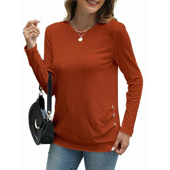 Long Sleeve Shirts for Women Tunic Tops for Women Loose Fit Dressy Crew Neck Pullover Basic Sweaters for Women Orange L