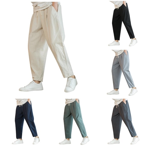 Zylarhe Casual Pants for Men, Mens Fashion Loose Casual Nine Point Trousers Crotch Harem Pants Elastic Waist Streetwear Jogger White XL