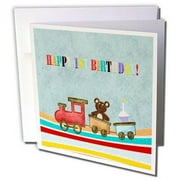 3dRose, Baby Bear Riding on a Train, Colorful Design, Happy 1st Birthday, 6 Greeting Cards with envelopes