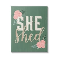 Stupell Industries She Shed Floral Pink Rose Calligraphy Sign Graphic Art Gallery Wrapped Canvas Print Wall Art, Design by Angela Nickeas