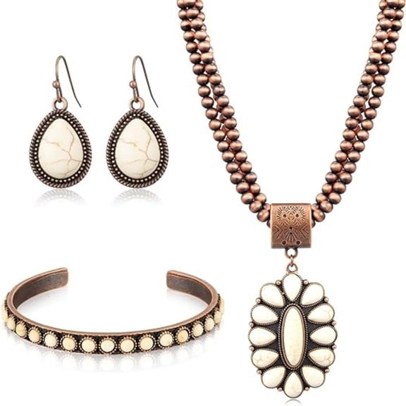 3-Piece Western Jewelry Set for Women, Turquoise Cowgirl Necklace Earrings Bracelet, Vintage Bohemian Accessories for Christmas Rodeo Gift