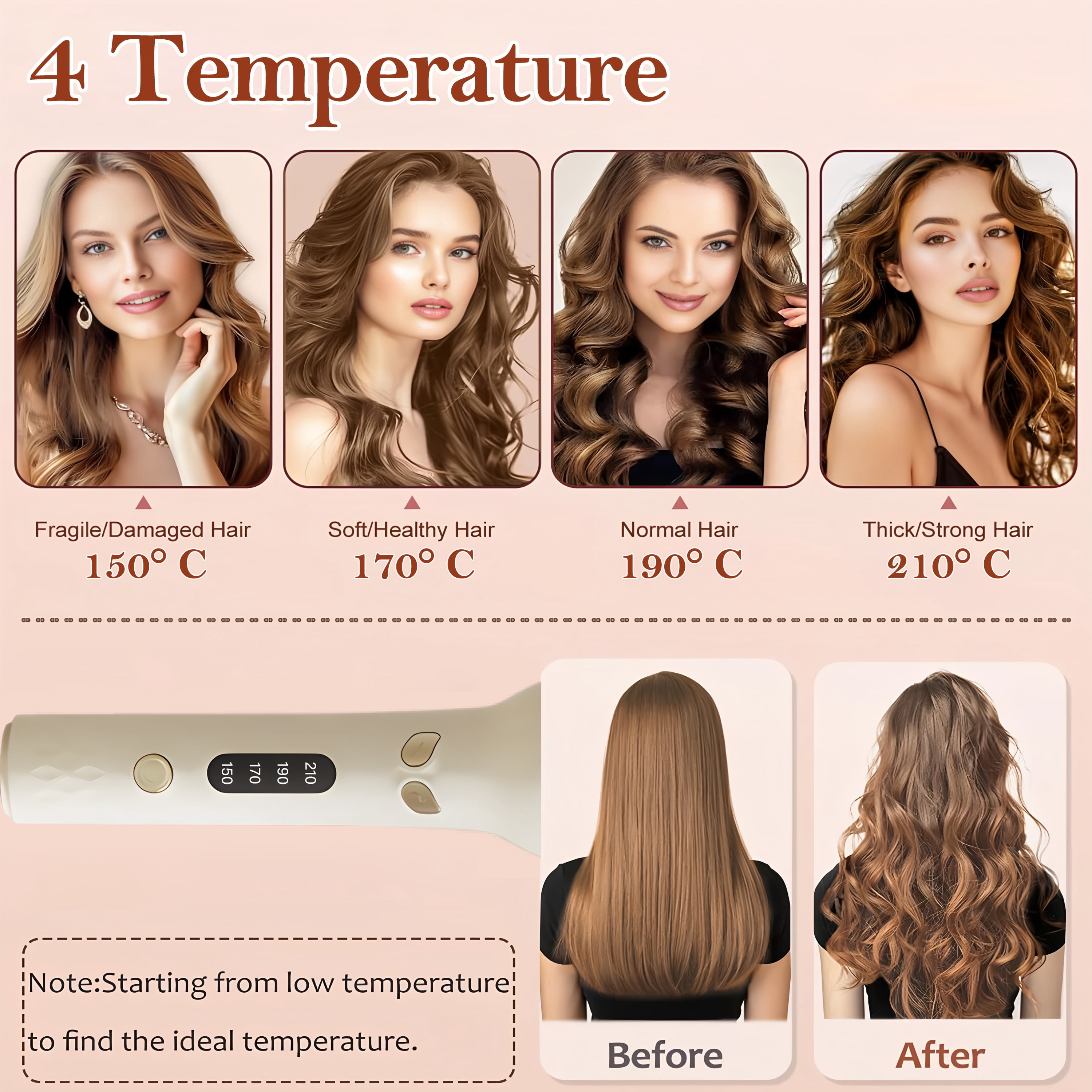 Moremore 1.10 in Automatic Curling Iron, Electric Curling Wand, Anti-Tangle Rotating Ceramic Hair Curler, Negative Ionic, Cream Yellow