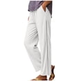 thumbnail image 6 of Mifsaly Linen Drawstring Pants Women Crochet Side Cutout Detail Wide Leg Casual Summer Pant Lightweight Flowy Vacation office Lounge Outfits with Pockets White,M, 6 of 7