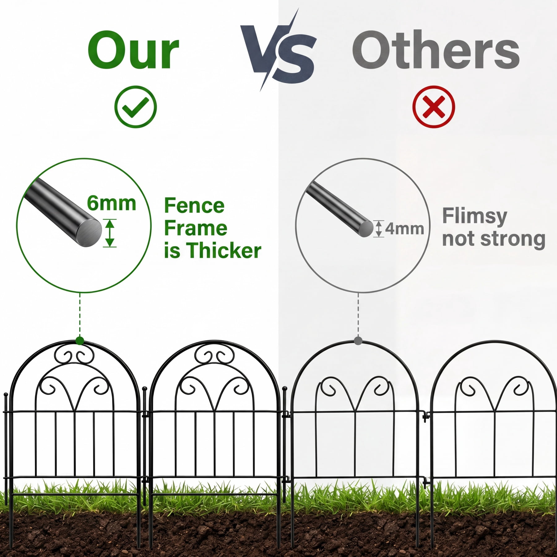 Decorative Garden Fence , 10 Pack Rustproof Metal No Dig Fence Animal Barrier for Dog, Arched Flower Bed Edging Ornamental Wire Border Panel Fencing for Yard Patio Outdoor Decor