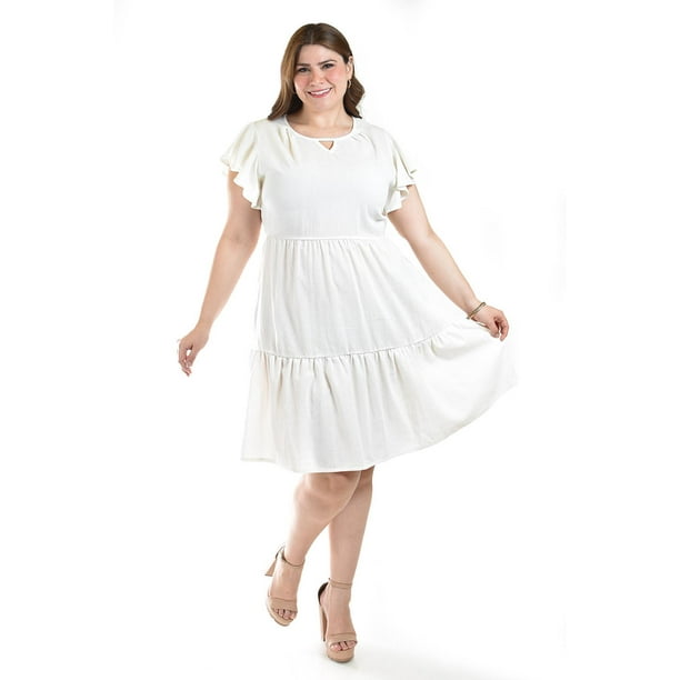 Vestido de lino con volantes Roman Fashion /Tallas Extras, 4355 (Blanco) blanco 36