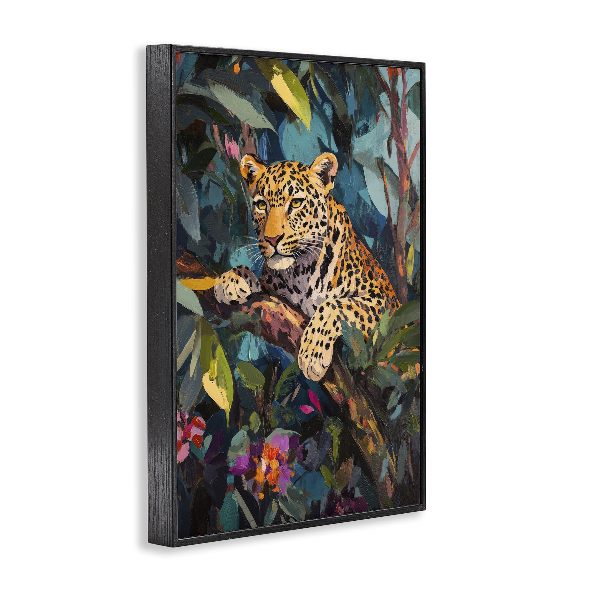 Stupell Industries One The Wild Side Leopard Black Framed Giclee Art, design by Petal Prints Design
