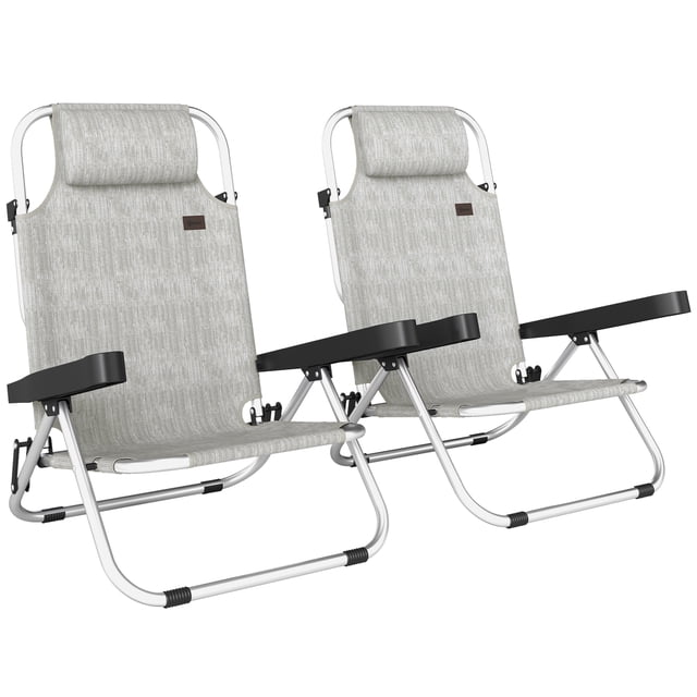 Outsunny Ensemble de 2 Chaises Longues Pliantes, Chaises d'Extérieur Inclinables