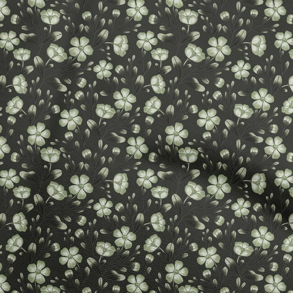 oneOone Polyester Spandex Olive Green Fabric Floral Sewing Material Print Fabric By The Yard 56 Inch Wide