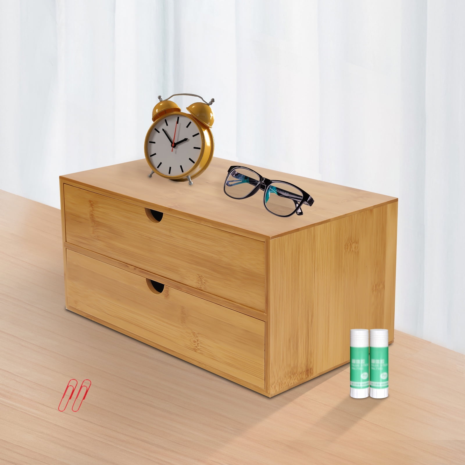 Miumaeov Desk Organizer Mini Bamboo Desk Drawer Tabletop Storage Organization Box for Office