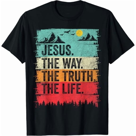 Greenink Jesus The Way Truth Life Tshirt for Women Men Christian Worship T-Shirt Christian Shirt Black