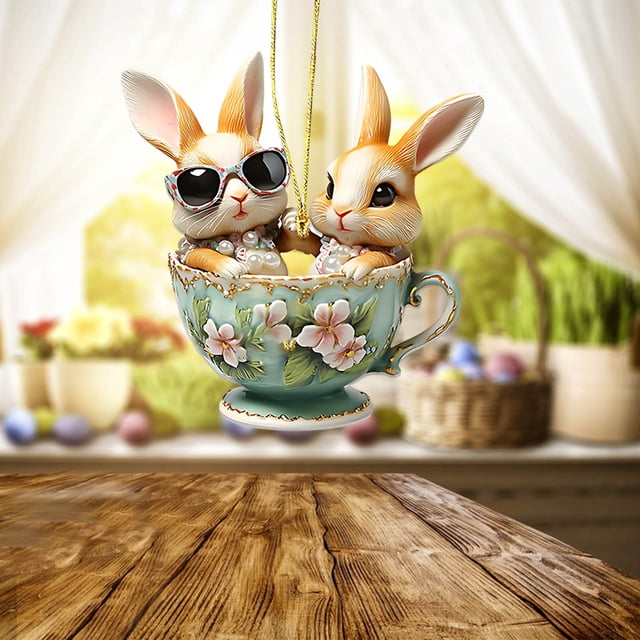Easter Bunny And Egg Hanging Ornaments 2D Flat Designs Suitable For Gifts Home Garden And Wall Decoration