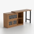 thumbnail image 4 of gaoyangjiaju 55.51" Multi-Purpose Rotating Writing Desk with Storage Shelves, Space-Saving Home Office Desk or Dining Room Sideboard Cabinet, Walnut, L-Shaped or Straight with Sliding Cabinet Doors, 4 of 9