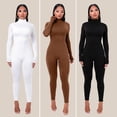 thumbnail image 5 of comerut Women Jumpsuit Skinny Solid Color High Collar Long Sleeves Casual Warm Elastic No Constraint Yoga Jumpsuit Female Clothes, 5 of 8