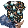 thumbnail image 4 of Uootdi Halloween Womens Shirts Crew Neck Short Sleeve Watercolor Ghost Floral All Over Print Pullover Tee Loose Fit Cottage Holiday Womens Tops, 4 of 7