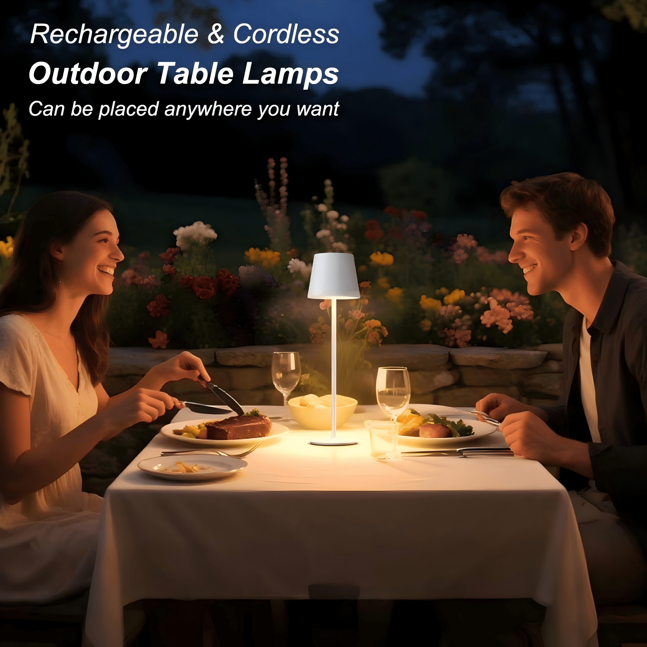 Postlucky 2 Pack 15" Cordless Rechargeable Table Lamp, 3 Colors Dimmable Touch Lamp for Restaurant/Bedroom/Home, Matte White