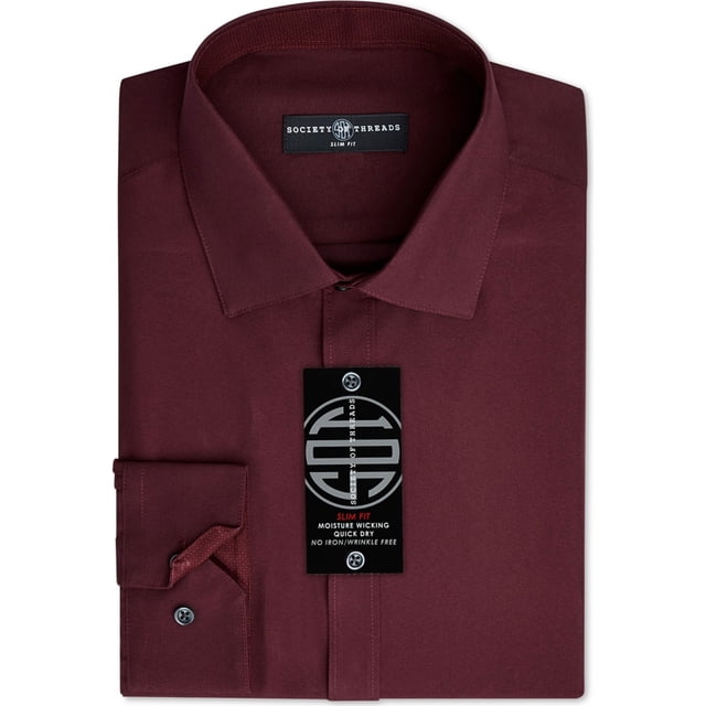 Society of Threads - Camisa de vestir con botones para hombre, color rojo, grande