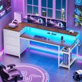 thumbnail image 4 of 59" Computer Desk with Drawers, Reversible Office Desk with Power Outlet & File Drawers, Gaming Desk with LED Lights, Writing Desk for Bedroom, White & Brown, 4 of 5