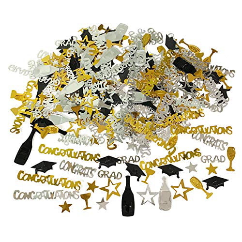 ZERODECO Graduation Decorations Black and Gold Congrats Grad Banner Paper Pompoms Hanging Swirls Graduation Confetti Paper Garland Party Balloons for Grad Party Decoration Supplies 