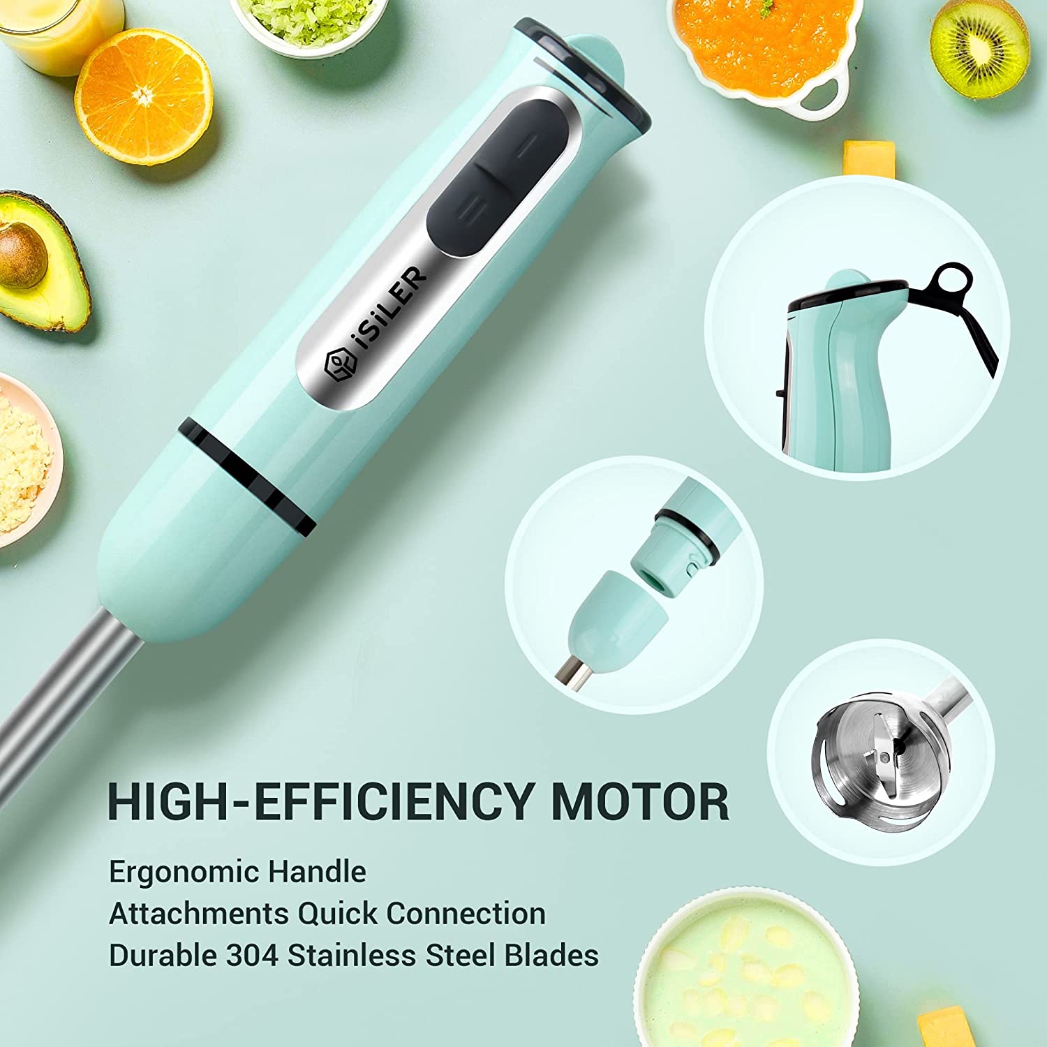 AIFEEL Immersion Hand Blender,Handheld Stick Blender with Ice  Chopper,Stainless Steel Whisk and Milk Frother for Smoothie, Baby Food,  Sauces,Puree