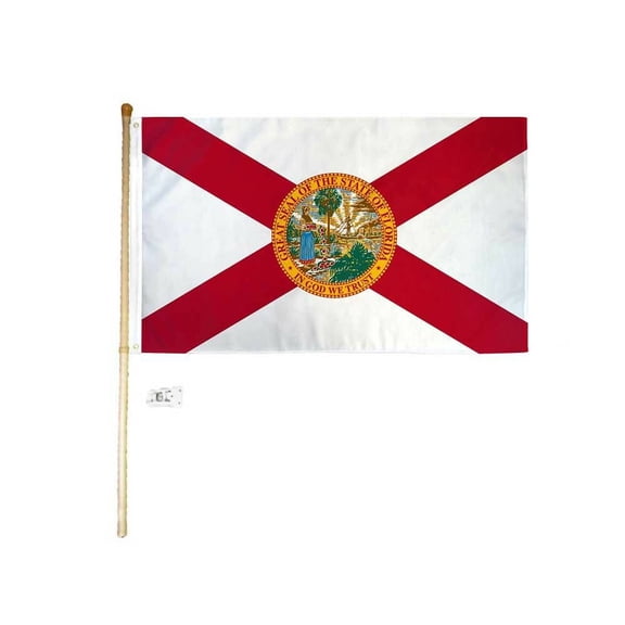 5 Ft Wooden Flag Pole Kit Wall Mount Bracket With 3x5 Florida State House Flag