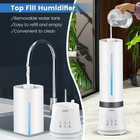 Costway Humidifier for Large Room 9L Warm & Cool Mist Top Fill Ultrasonic Air Vaporizer - White