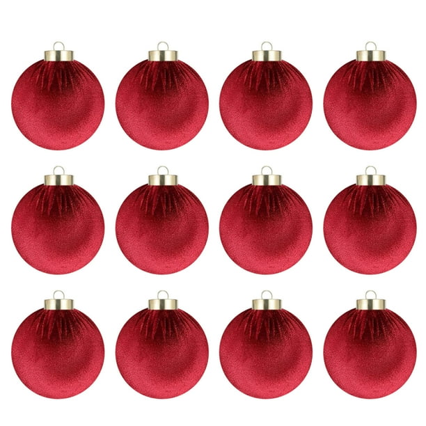 Decoraciones Del Árbol de Navidad 12 Paquetes de Terciopelo Flocado Ornamentos de Bola, Luces Del Árbol de Navidad a Prueba de Roturas 2.36 Pulgadas Grandes para la Decoración de la Corona Del Manto D