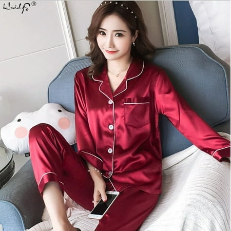 

Womens Silk Satin Pajamas Pyjamas Set Sleepwear Pijama Pajamas Suit Female Sleep Two Piece Set Women s Loungewear Plus Size