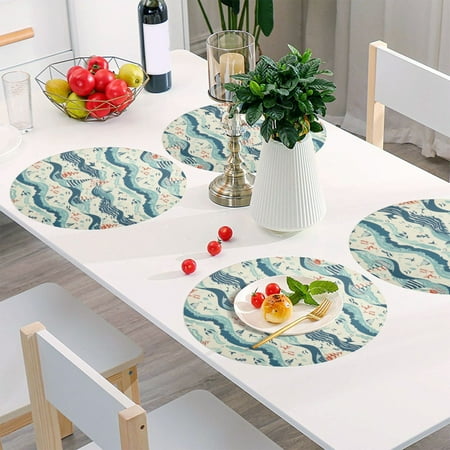 

Round Grid Placemat One Sizex6 Round Placemat PVC Plate Mat，15.4 Inch Non-Slip and Heat Resistant Table Placemat Dining Room Placemat Sea Boat