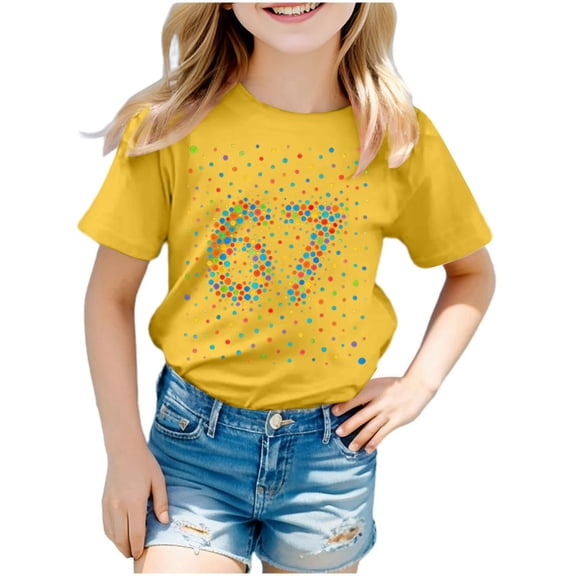 67 Shirt Kids Unisex Kids 67 Meme T Shirt Short Sleeve Crewneck Funny Graphic Soft Comfortable Kids Youth School Play Tee Girls Shirts Yellow 3 Years-4 Years
