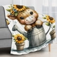 thumbnail image 3 of Warm Gift Calf Wearing A Sunflower Wreath Cute Fun Print Flannel Blanket Soft Warm Cozy Blanket For Sofa Bed Car Camping Office Home Decor Gift Blanket For All Seasons, 3 of 7