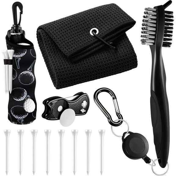 12 Pcs Golf Accessories Kit, Include Golf Ball Bag with Hook Towel Tees Magnetic Ball Marker Divot Tool Cleaner Brush for Women Man Gifts