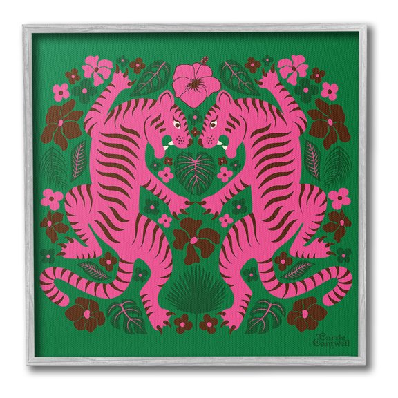Stupell Industries Tropical Tigers Pattern Animals & Insects Painting Gray Framed Art Print Wall Art, 12 x 12