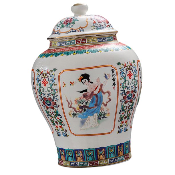 Ginger Jar Tea Canister with Sealed Lids Oriental Style Glazed Enamel