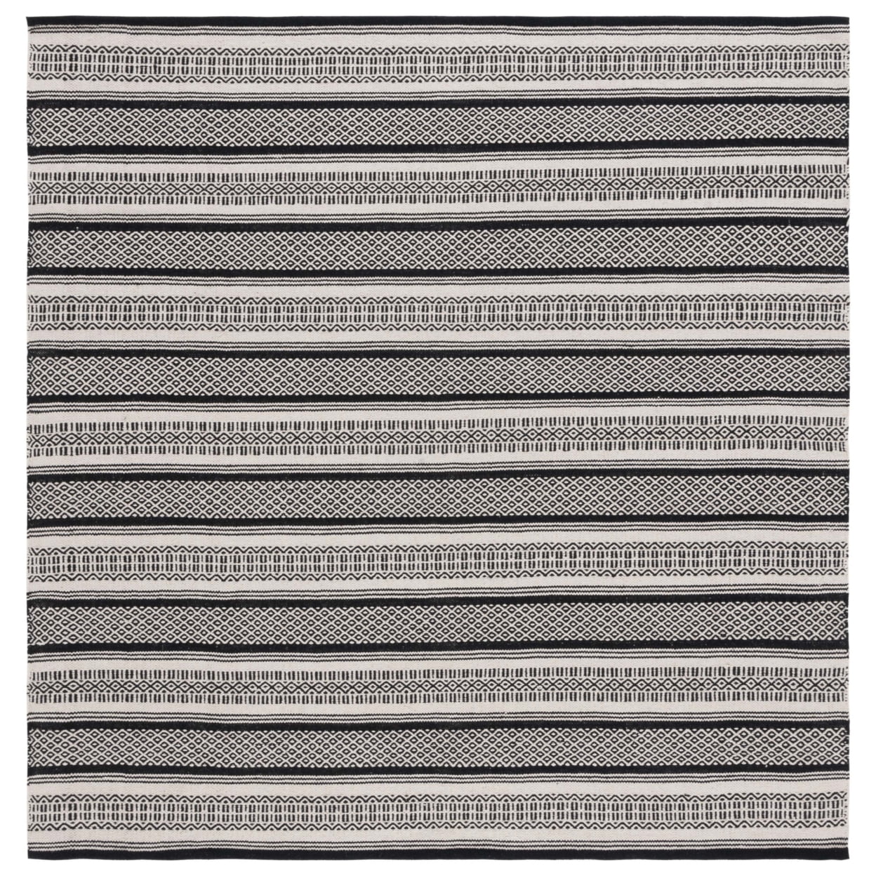 SAFAVIEH Montauk Elizabeth Striped Cotton Area Rug, Black/Ivory, 3' x 5'