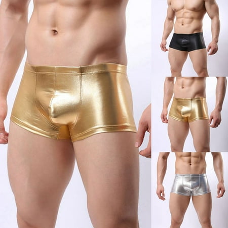 

rygai Fashion Club Men Patent Leather Boxers U Convex Underwear Underpants Shorts Silver XXL