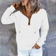 thumbnail image 2 of Lenpel Women's Fashion Hoodies Long Sleeve Quarter Button Drawstring Hooded Sweatshirts Casual Loose Pullover Tops(White,X-Large), 2 of 6