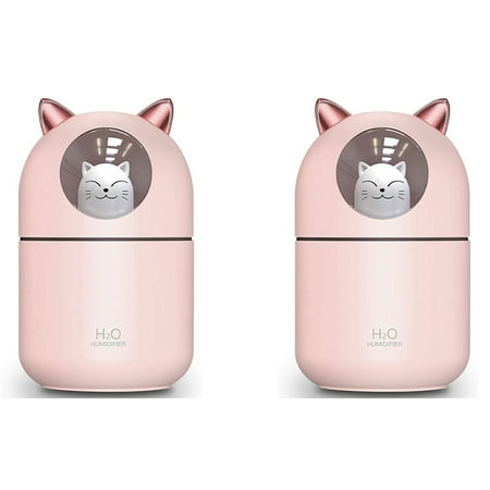 

2X Cute Cat Cool Mist Humidifier for Home Cat Night Light Essential Pure for Baby Room Easy Clean Operation Pink