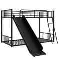 thumbnail image 5 of Bunk Bed Twin Over Twin, Metal Twin Bunk Bed with Slide and Ladder, Montessori Floor Beds with Guardrail, No Box Spring Required, Black, 5 of 7
