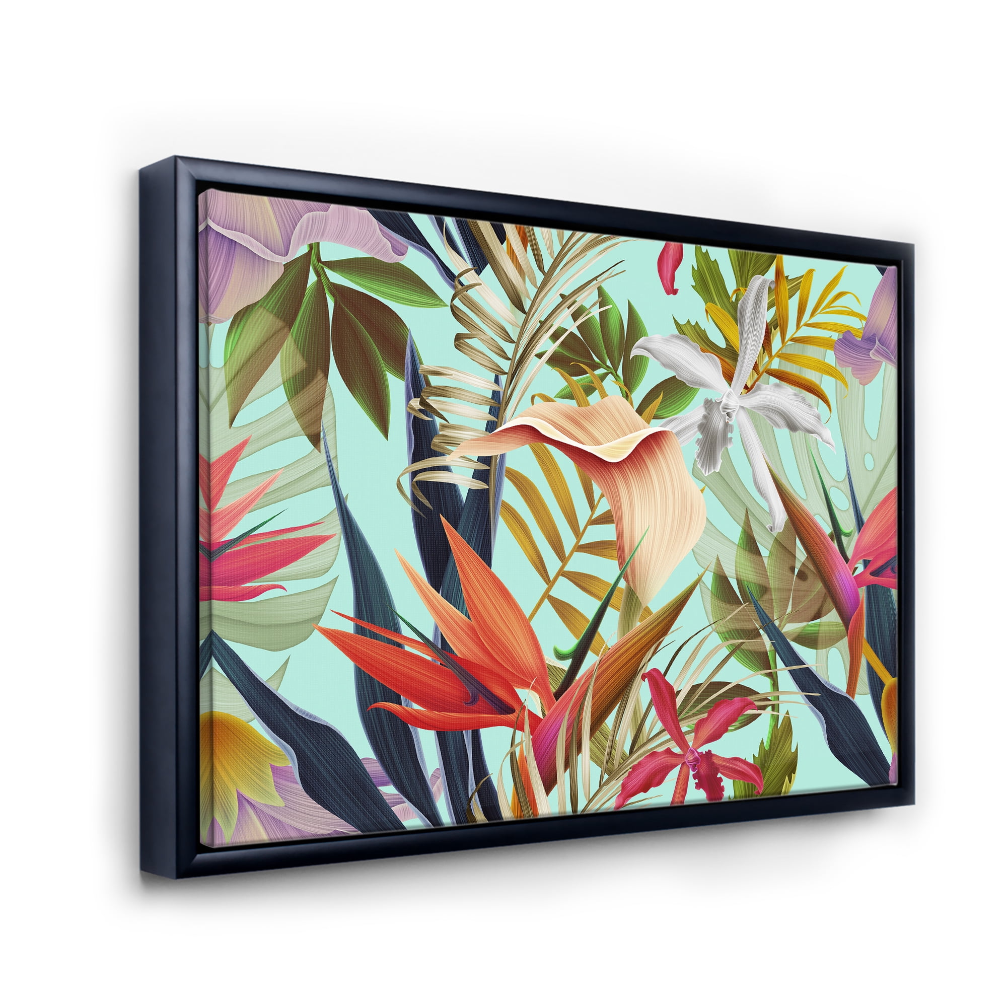 Designart 'VIntage Tropical Flowers II' Tropical Framed Canvas Wall Art Print