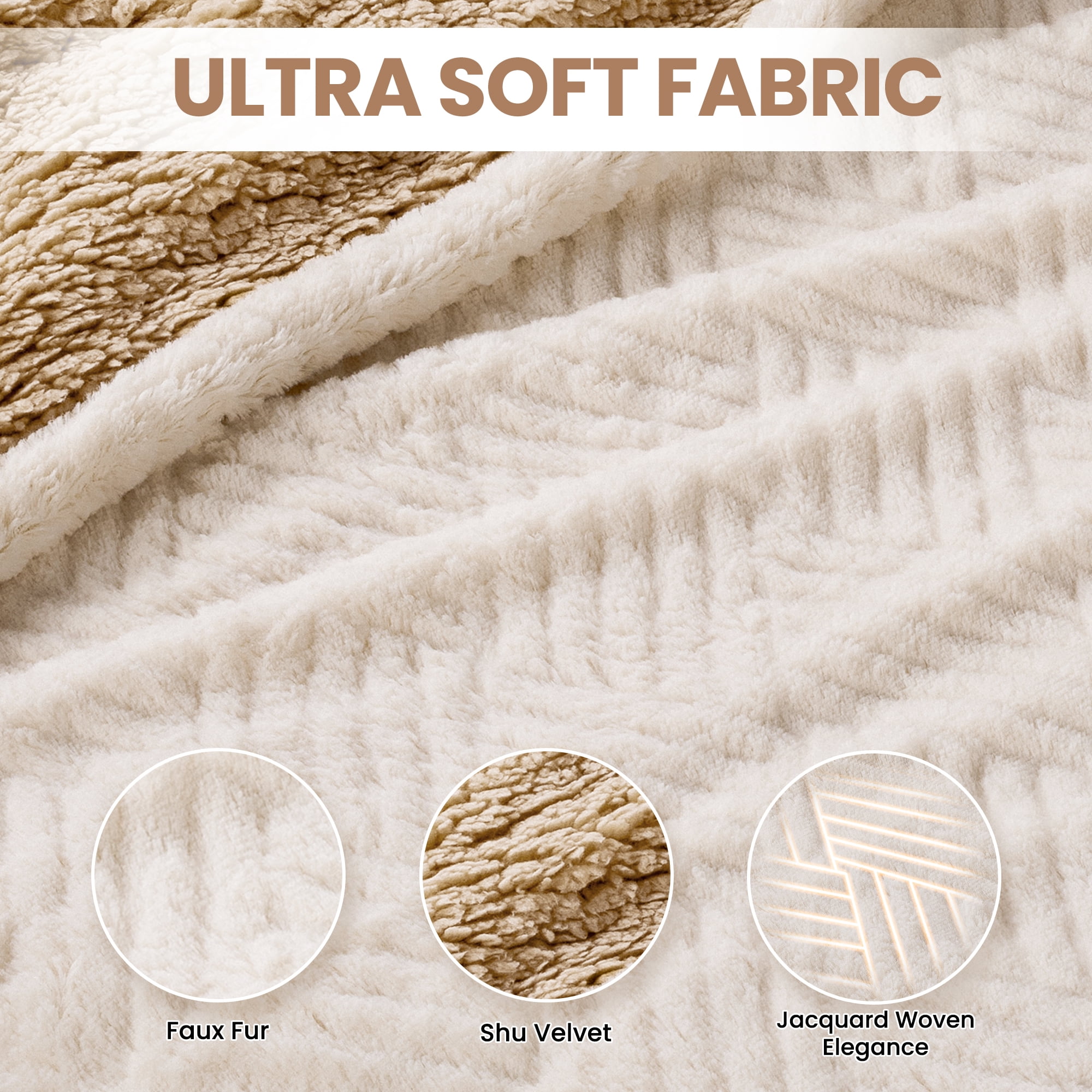 MARNUR Heated Blanket Queen Size 84"x90", Jacquard Faux Fur & Sherpa Electric Blanket with Dual Controllers,10 Heat Levels & 10H Timer, Machine Washable, White