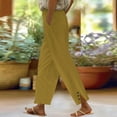 thumbnail image 5 of Women's Linen Cotton Blend Trousers with Elastic Waist and Side Slits Comfortable Straight Leg Casual Long Pants, 5 of 7