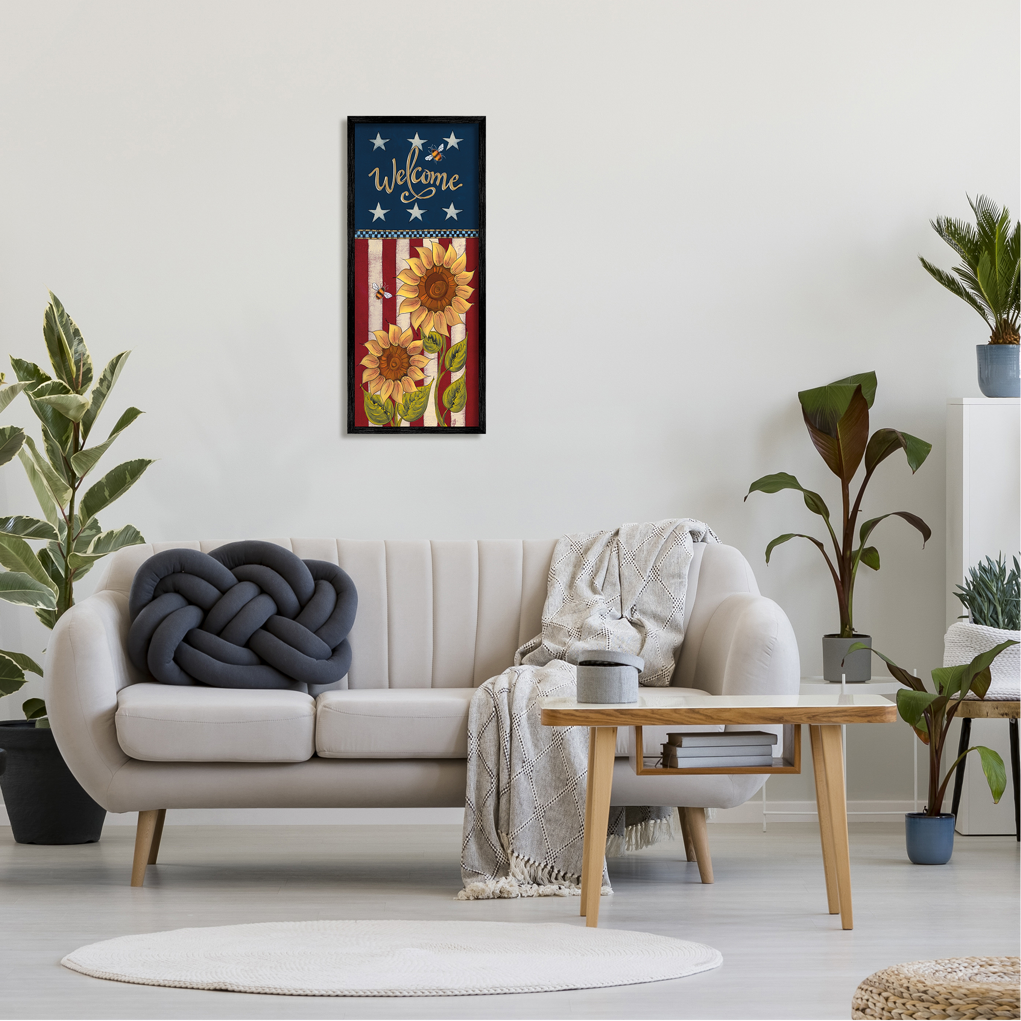 Stupell Americana Welcome Country Sunflowers Holiday Painting Black Framed Art Print Wall Art