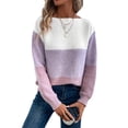 thumbnail image 3 of Suéter Informal de Cuello Redondo, Acanalado, de Punto con Bloques de Color, Hombros Caídos y Larga para Mujer, Otoño e Invierno. Púrpura XXL, 3 of 9